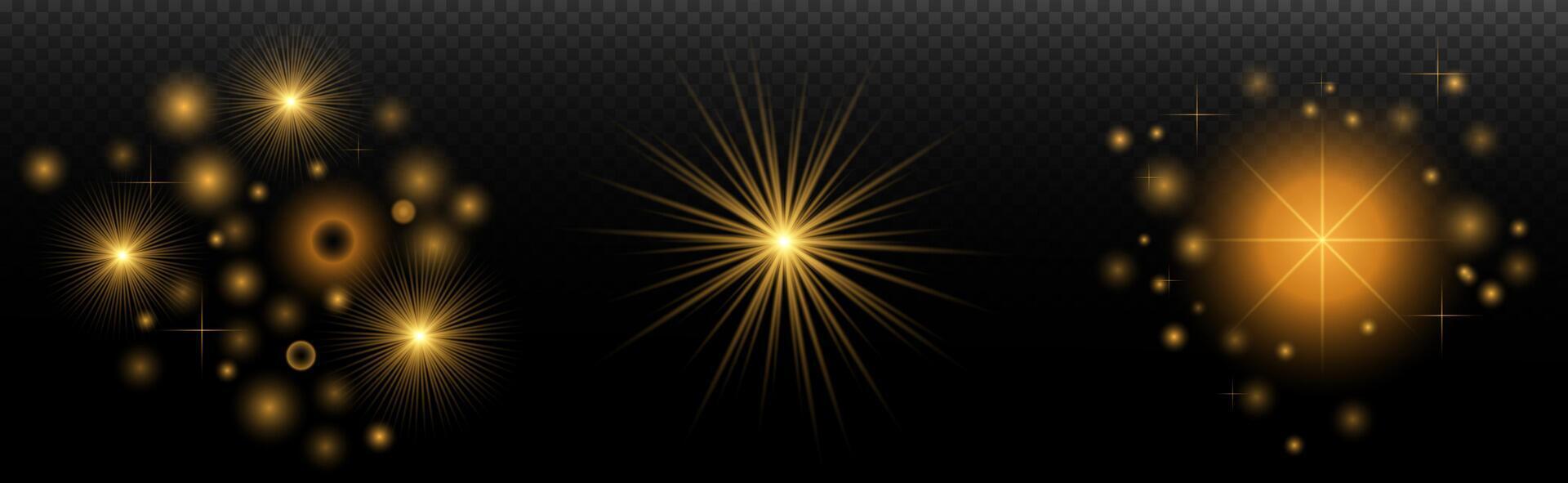 golden light. effects set on a black background vector
