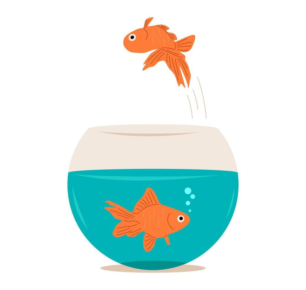 Goldfish in fish bowl. Flat illustration isolated on white background vector