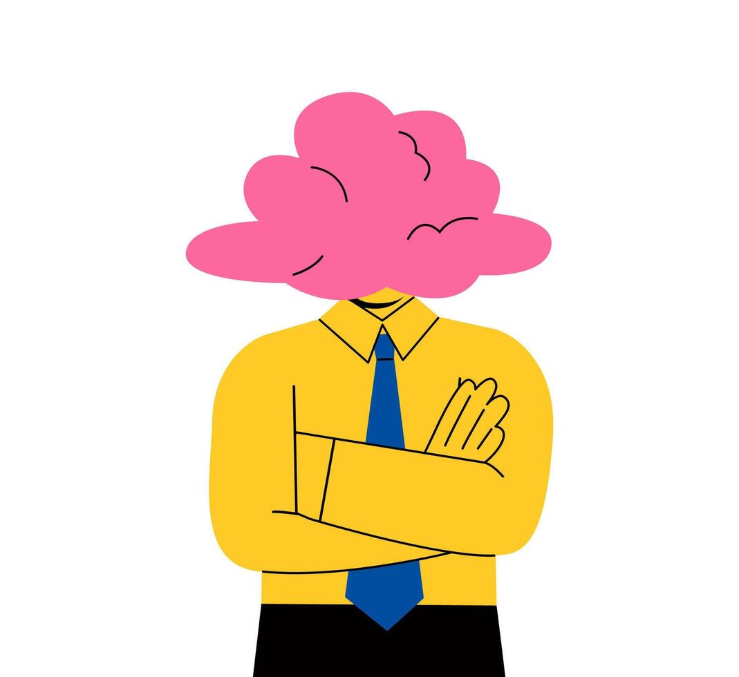 Business man with empty head and cloud instead. Daydreaming, absent and impractical concept. Flat illustration isolated on white background vector