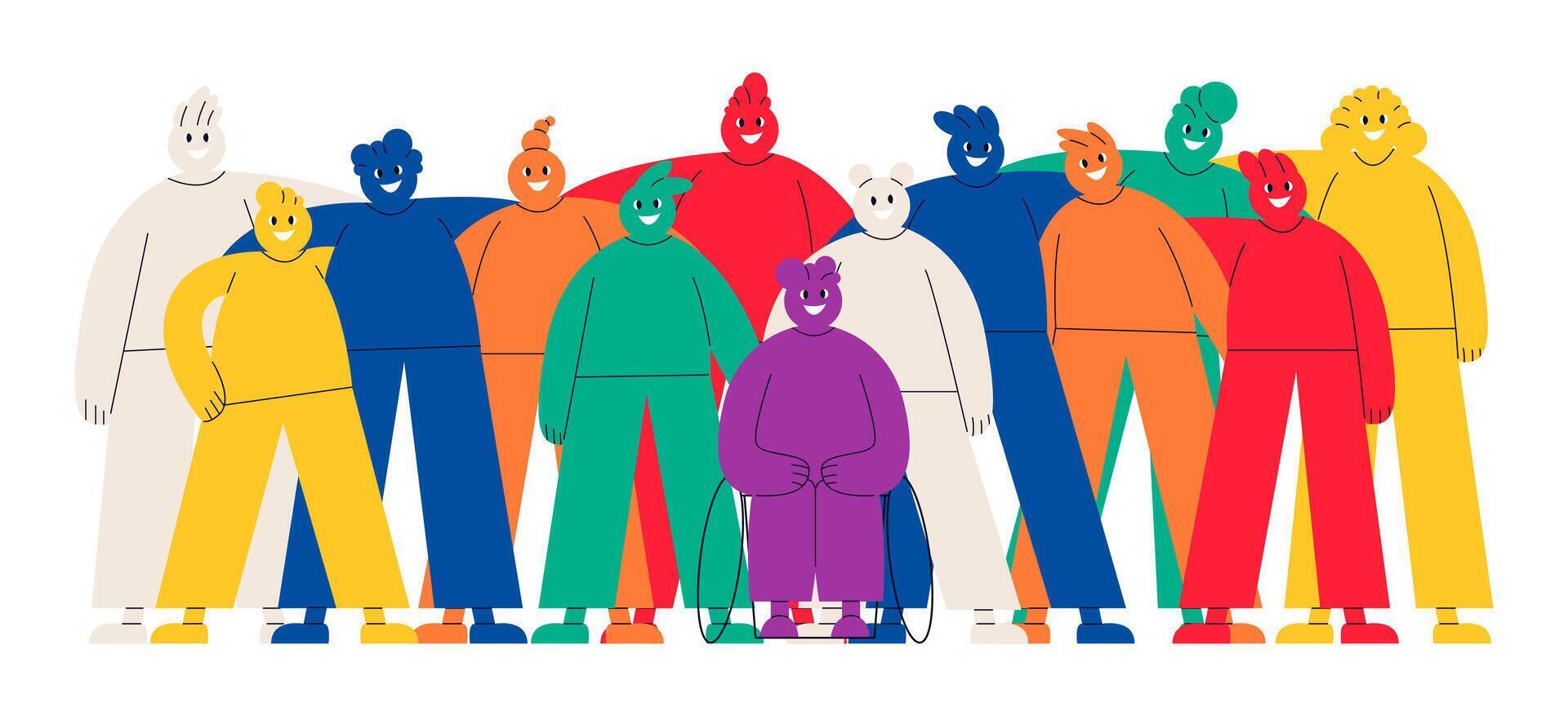 Abstract community, diverse people group portrait. Social diversity, equality concept. Flat illustration isolated on white background vector