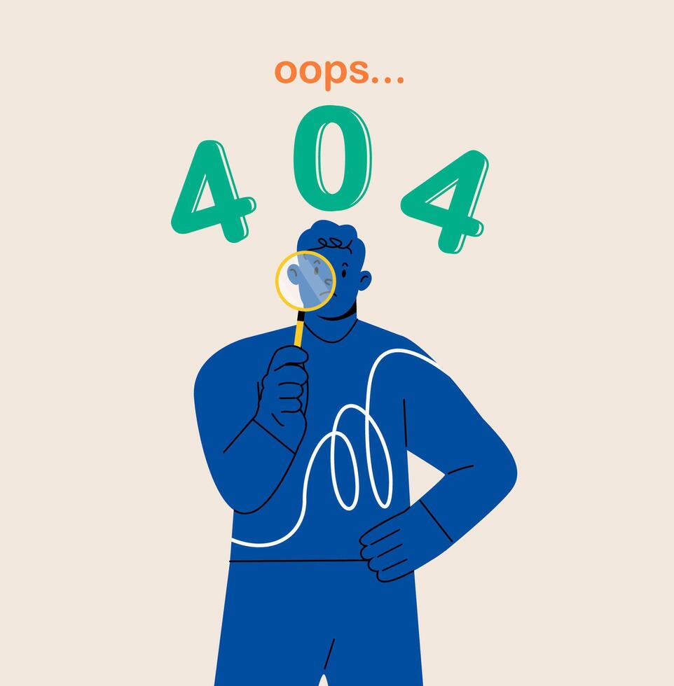 404 error page with explorer man. Concept of error 404. Colorful illustration vector