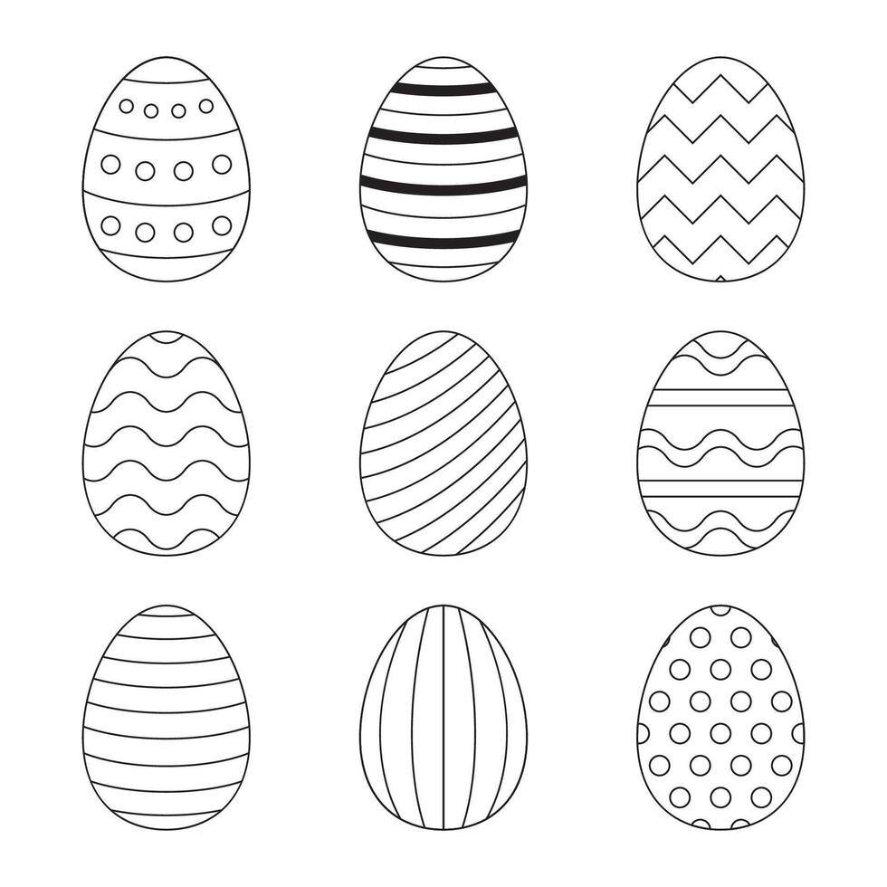 A set of outline illustrations of Easter eggs vector
