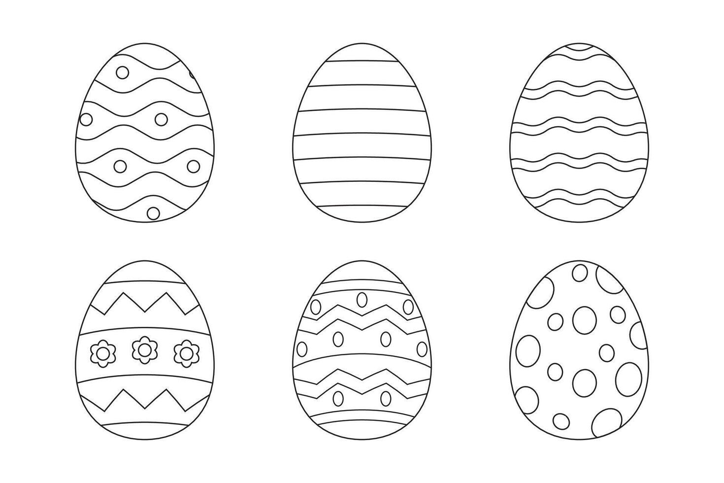 A set of outline illustrations of Easter eggs with unique patterns vector