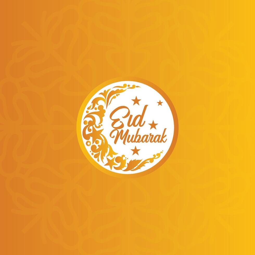 Eid Mubarak premium illustration with luxury design. Yellow gradient eid mubarak background with star and moon. Islamic light design with white eid mubarak design vector