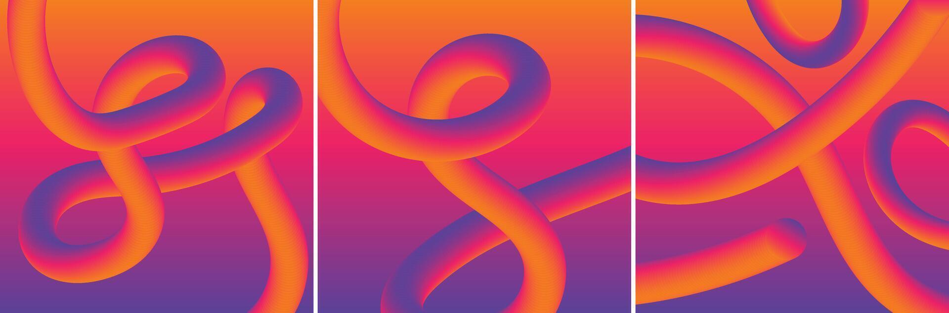 Abstract Gradient Shapes Set. Graphic with Wavy Lines in Bright Colors. Colorful Fluid Wave Pattern vector
