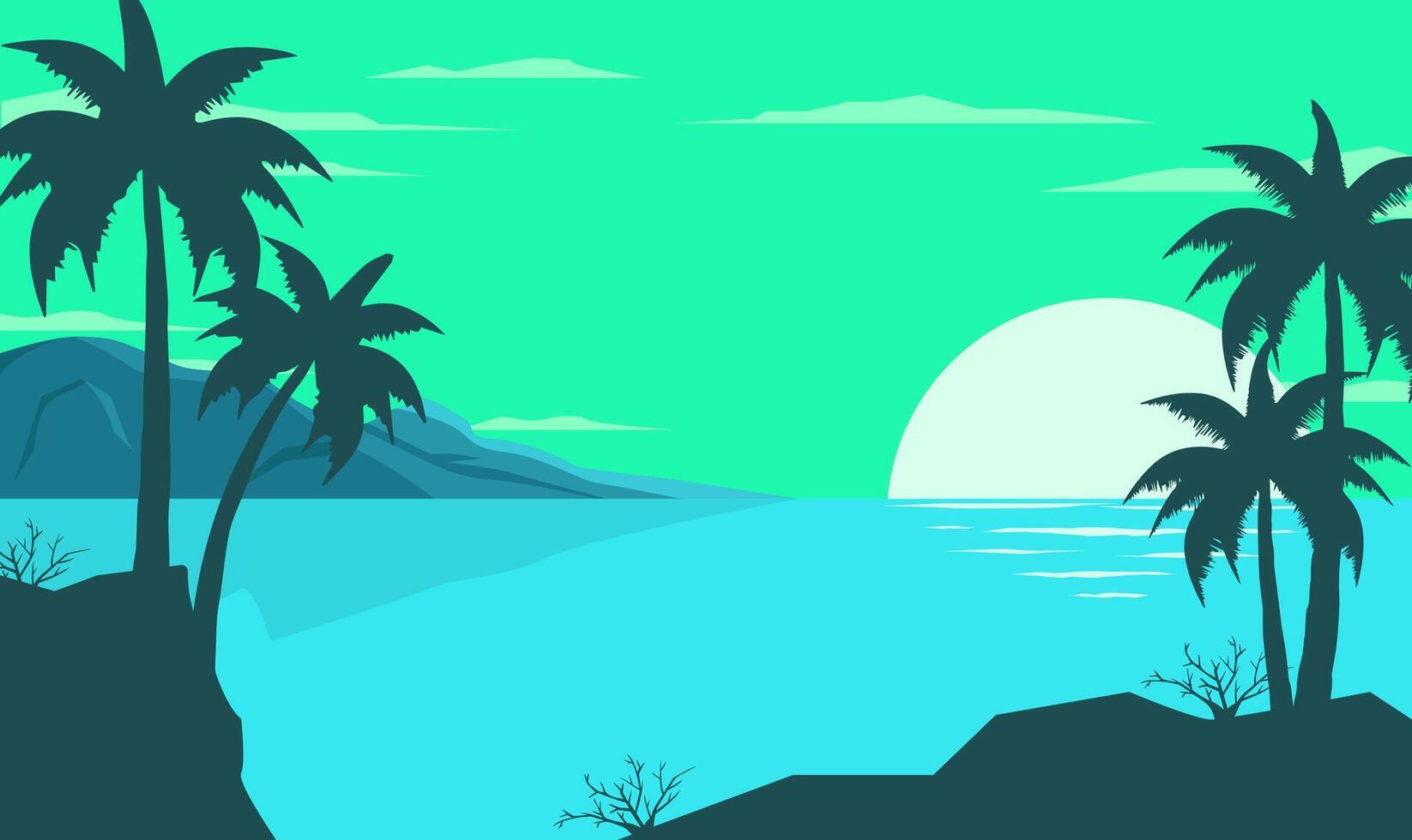 Modern Beach Scene with Palm Silhouettes and Blue Ocean vector
