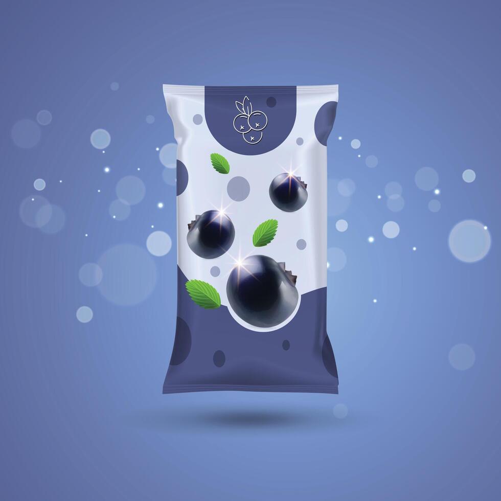 Blueberry fruit packaging mockup with Background vector
