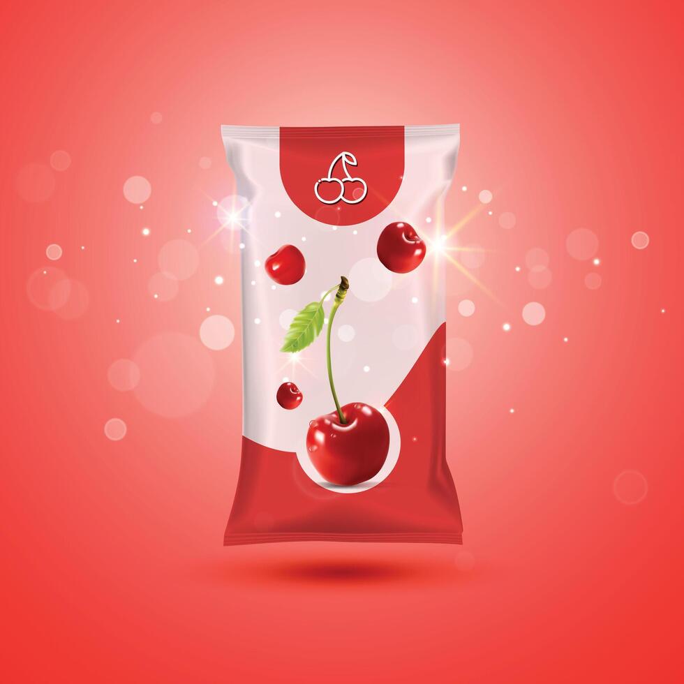 Red Cherry fruit packaging mockup with Background vector