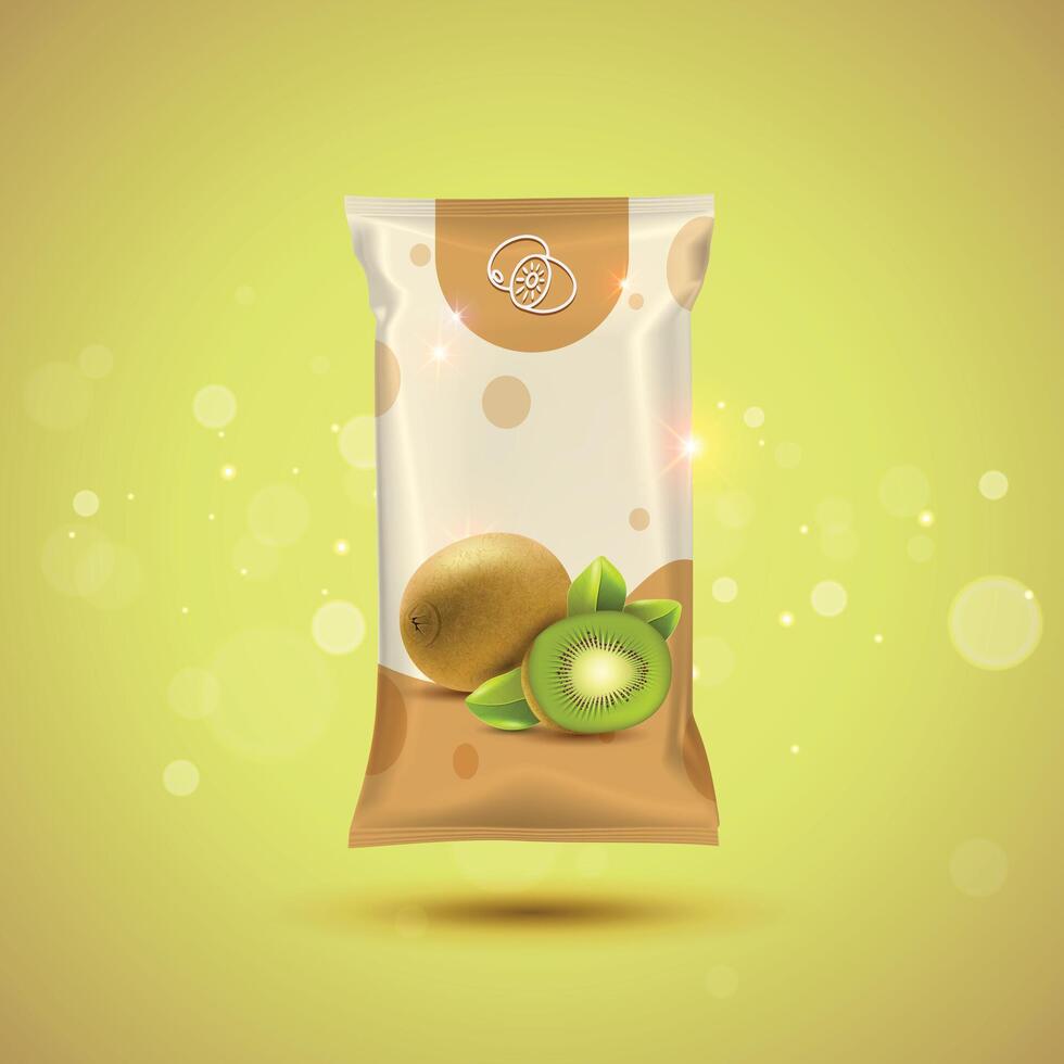 Kiwi fruit product packaging mockup with Background. vector