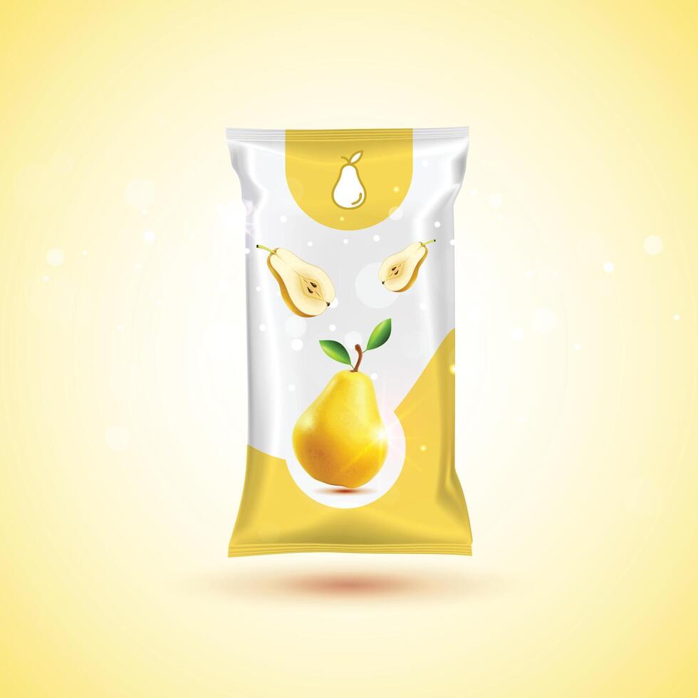 The packaging design of the whole green pear fruit product is half Slice with the background. vector