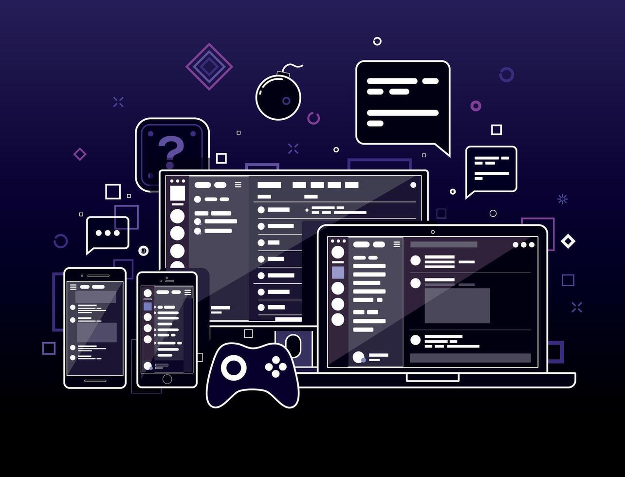Futuristic technology interface with gadgets and software coding vector