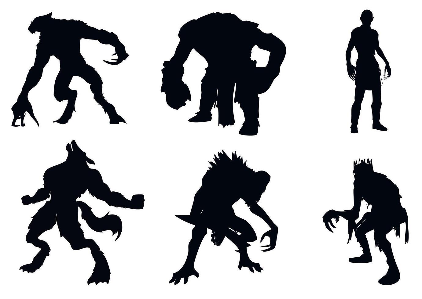 Silhouette collection of different scary monster figures vector