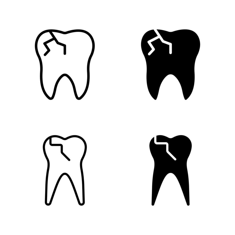 cracked tooth icon set vector