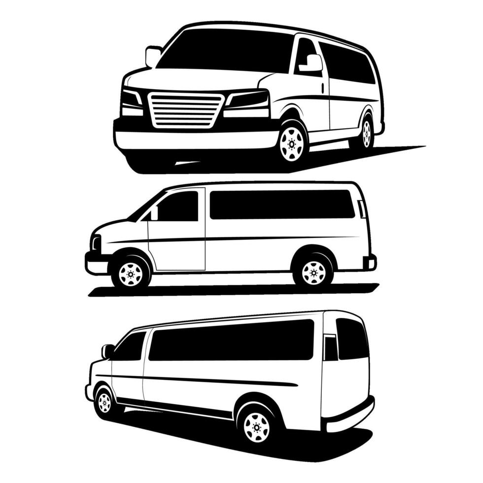 van cars black and white illustration design art vector