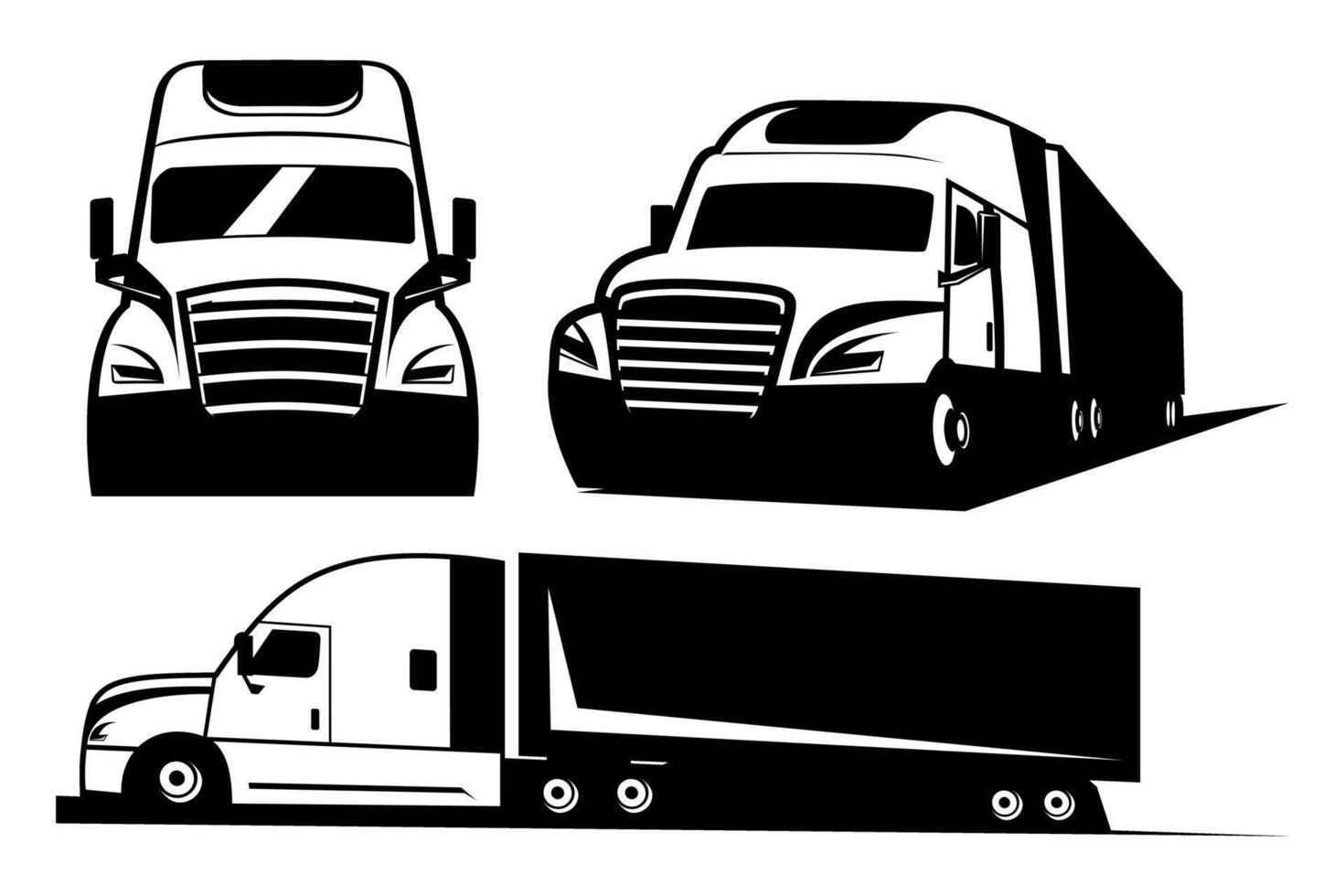 semi truck illustration black and white design art vector