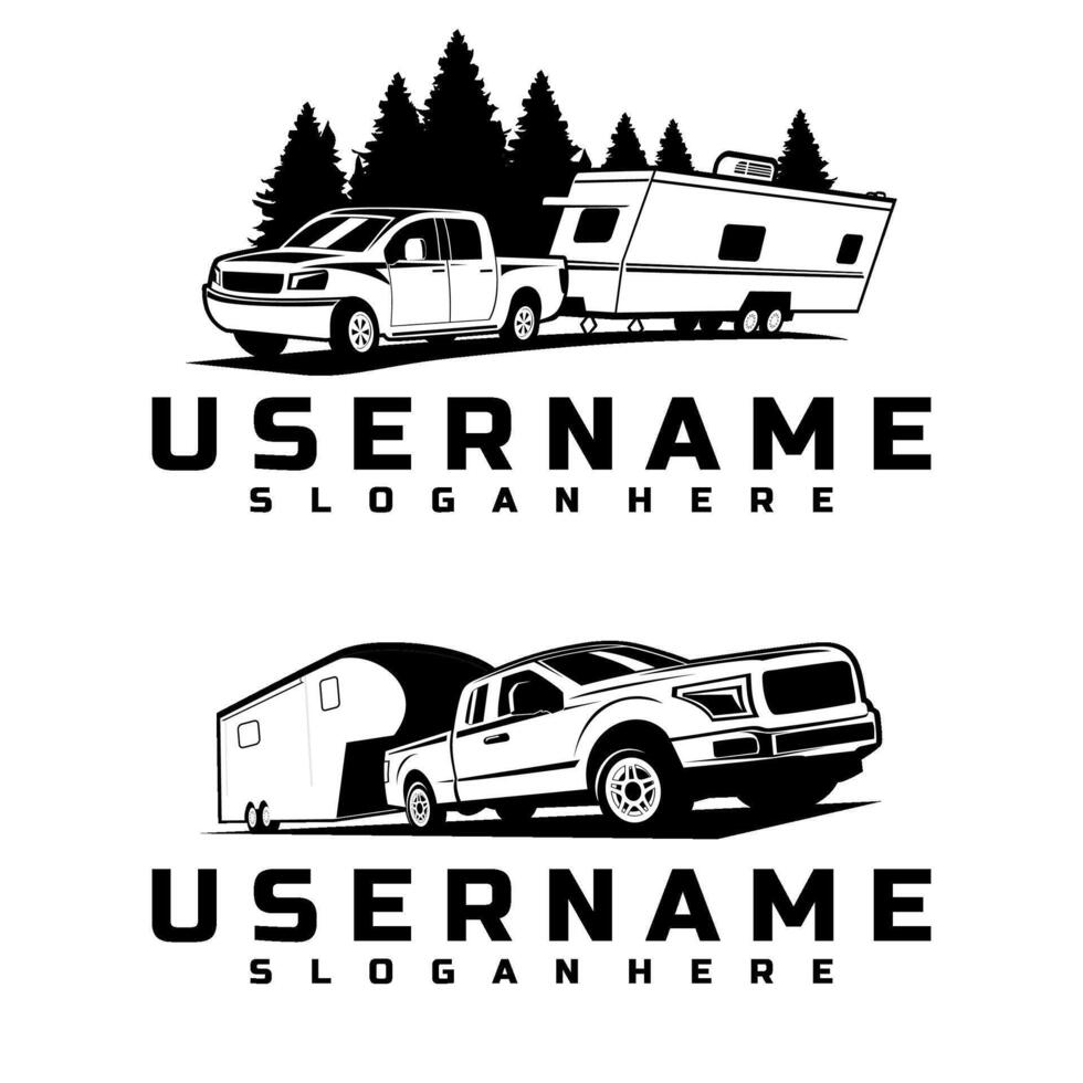 pickup truck and trailer caravan logo design art vector