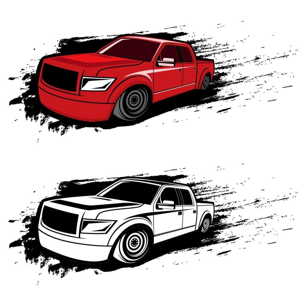 pickup truck red and black and white illustration design art vector