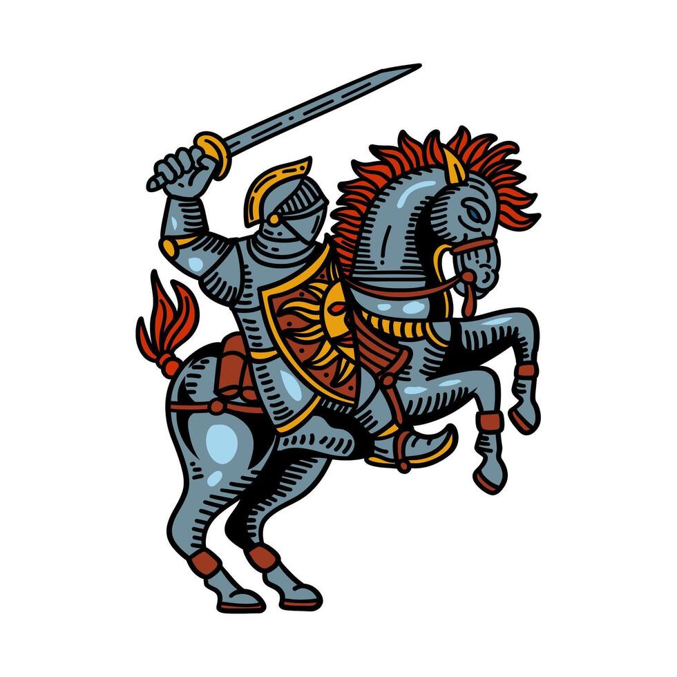 A knight on horseback with sword vector