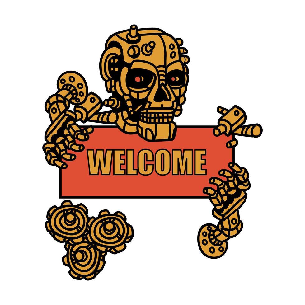skull robot hand drawing illustration vector