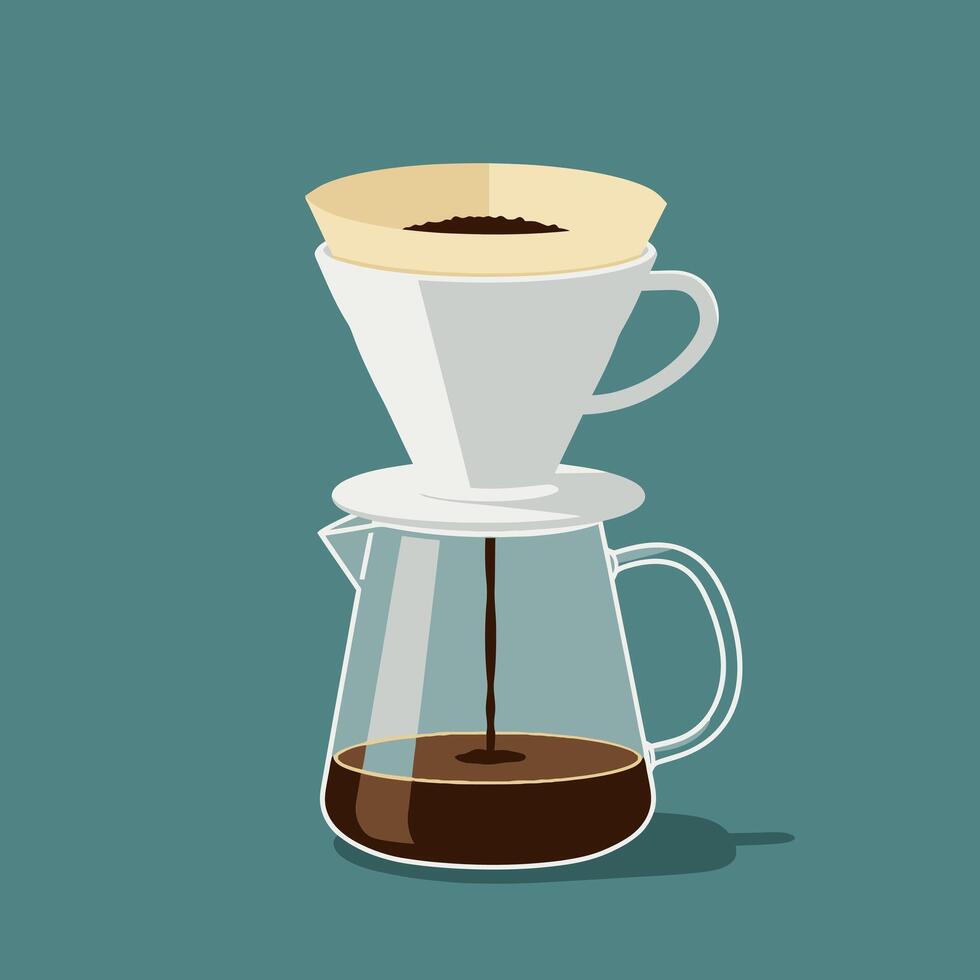 coffee pour over coffee maker with pour over coffee filter vector