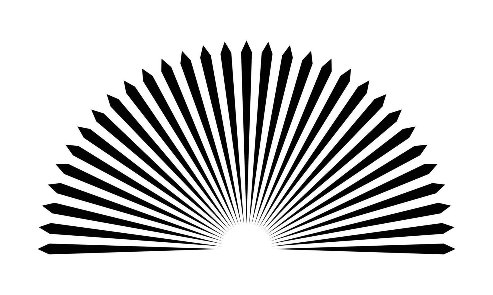 Black sunburst icon. Half circle of sun burst. Half sunburst icon. Lines ray on white background. Simple illustration. vector