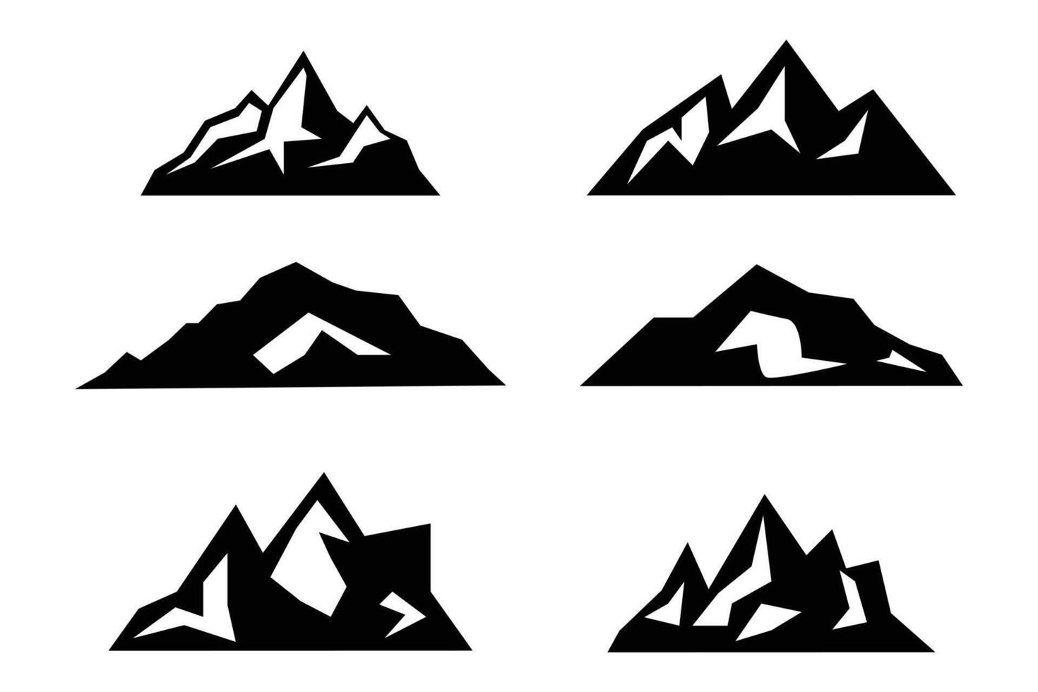Mountain icon set. Cartoon flat icon illustrations isolated on white background. Mountains silhouette set. Hand drawn illustration. vector