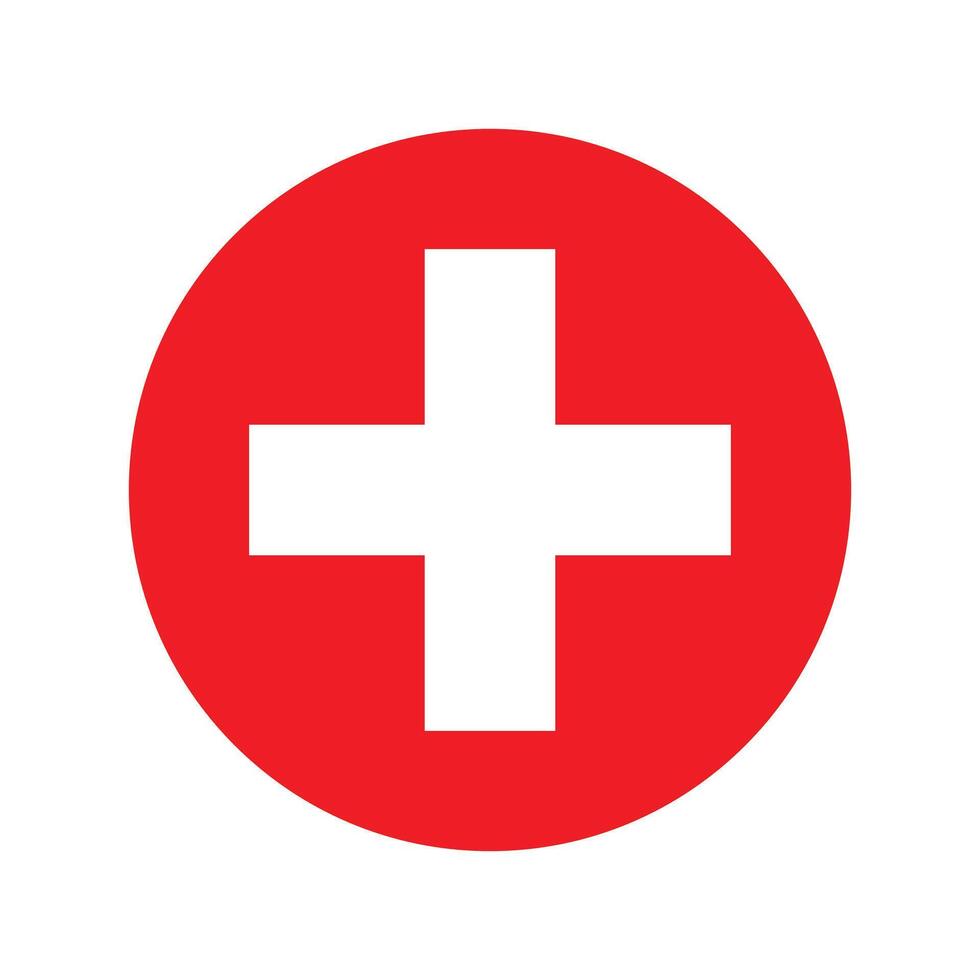 Red cross medical or pharmacy icon sign or symbol. Cross red hospital medical symbol isolated on white background. Medical cross pictogram designed with simple style. Simple illustration. vector