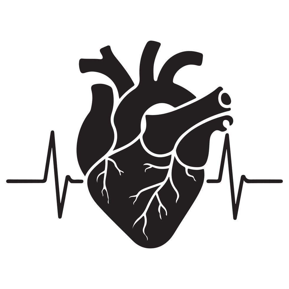 A simple yet elegant black human heart silhouette, symbolizing love and affection against a crisp white background vector
