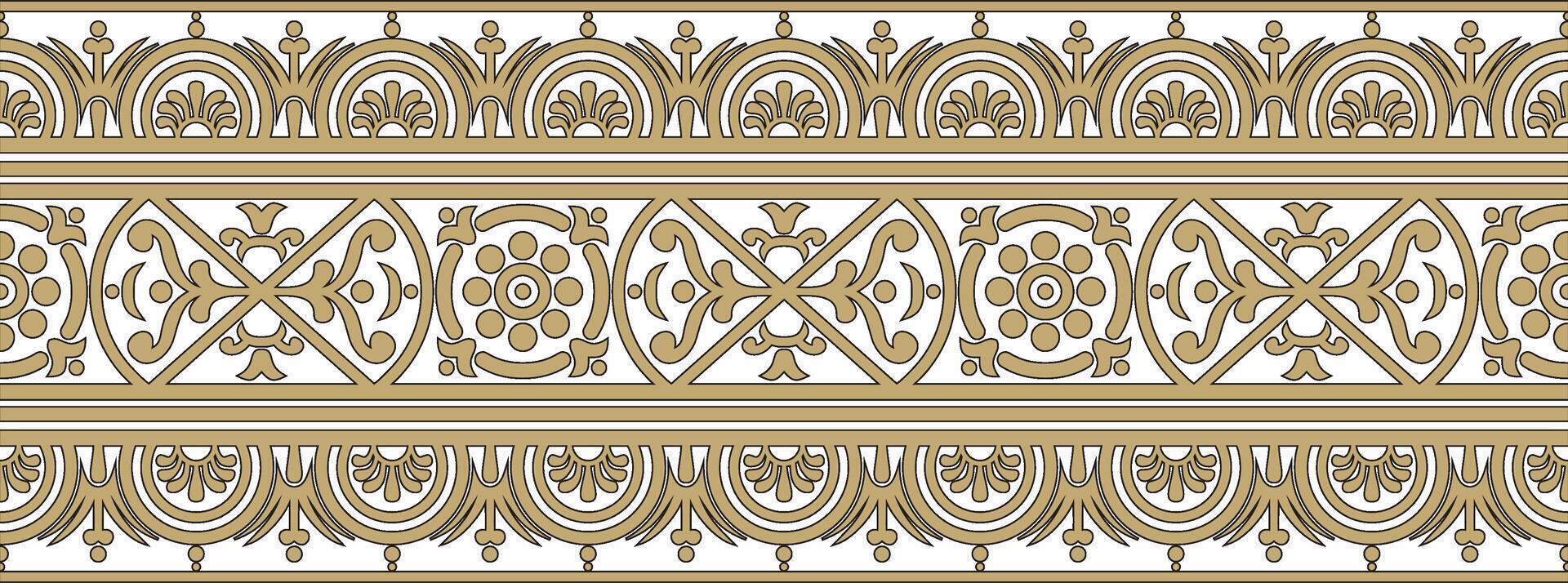 seamless gold and black border, Pompeii frame. Endless Neopolitan ornament. Art Ancient Rome. vector