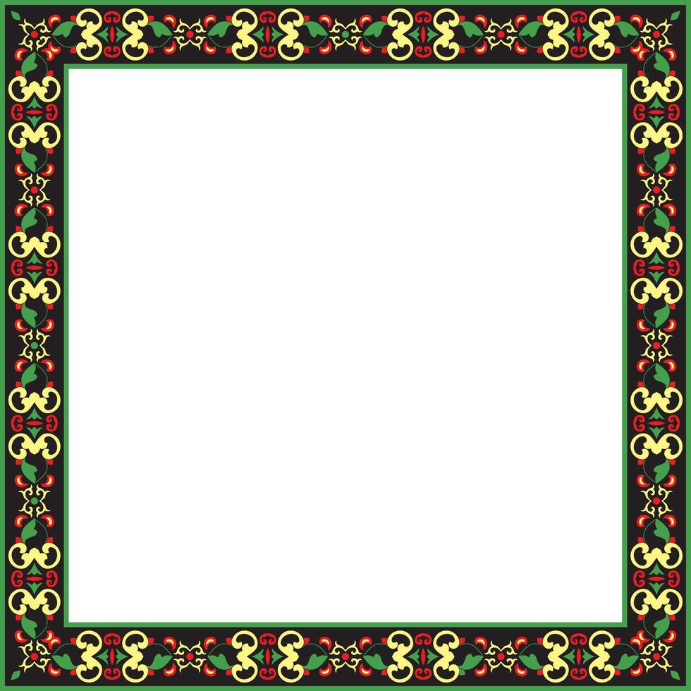 square colored ancient Russian ornament. Slavic rectangle, border, frame. Painting of royal chambers. vector