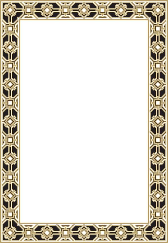 square European gold and black ornament. Rectangular pattern, circle, ring of the Middle Ages. Revival border. Decoration of palaces and churches. vector