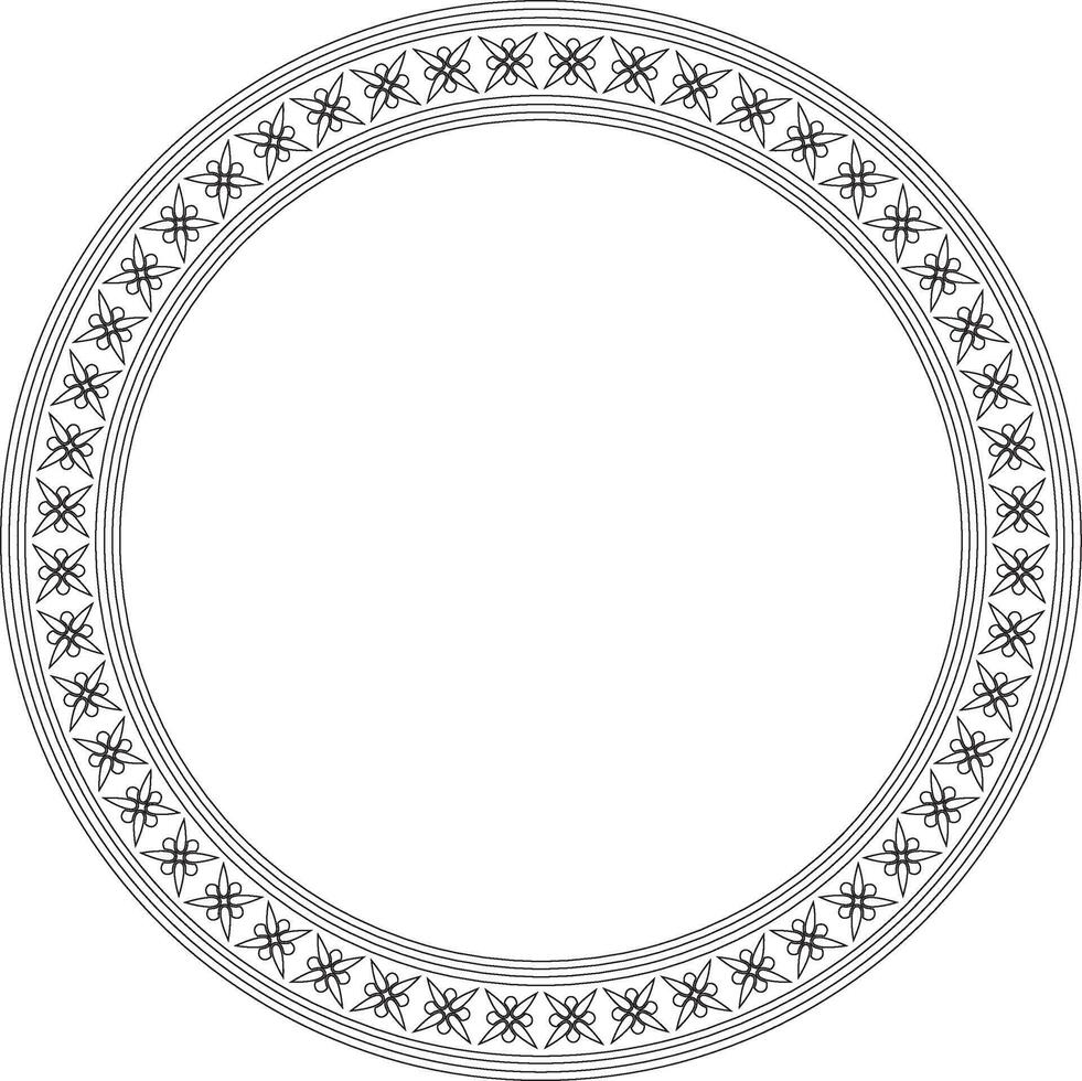 black contour round classic byzantine ornament. Circle, ring, border, Ancient Greece, Eastern Roman Empire frame. Decoration of Russian Orthodox Church vector