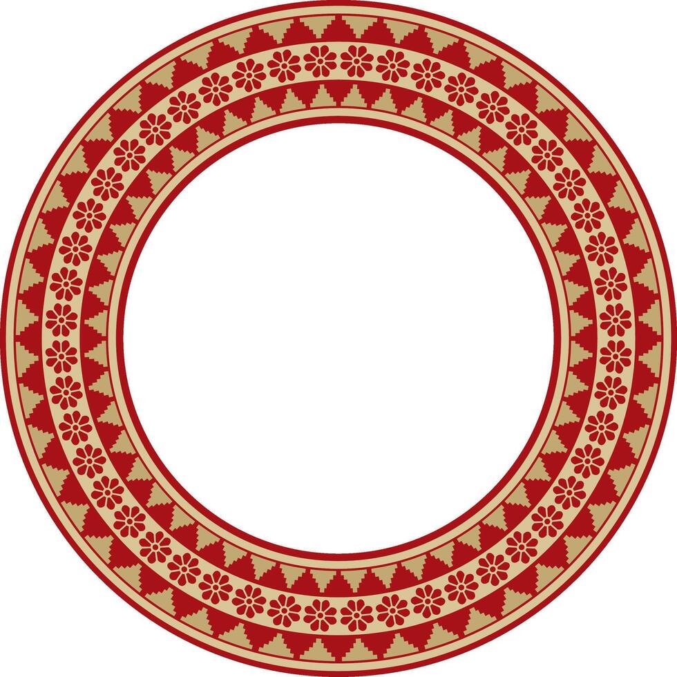 round Assyrian gold with red ornament. Circle, border, frame of Mesopatamia. Pattern, ring of the ancient East. vector
