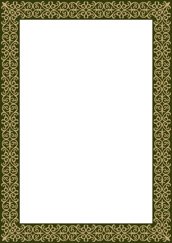 gold with green square Kazakh national ornament. Ethnic pattern of the peoples of Great Steppe, vector