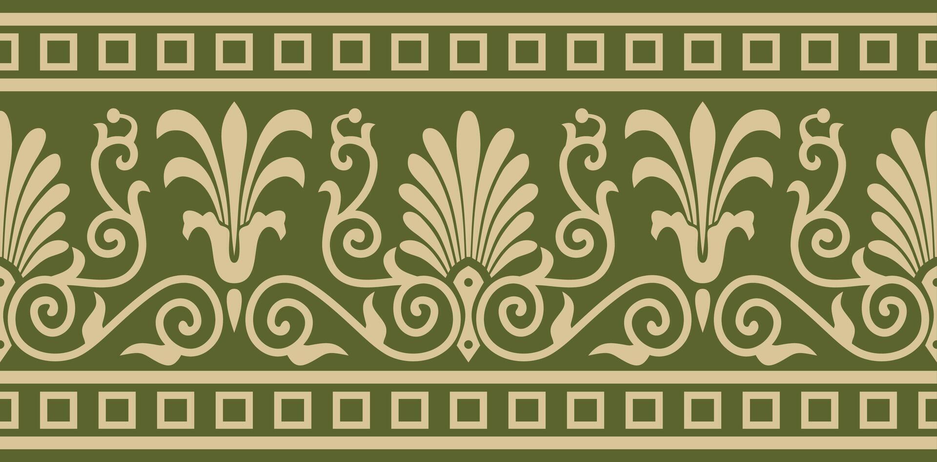 gold and green seamless classic greek ornament. Endless European pattern. Border, frame Greece, Roman Empire vector