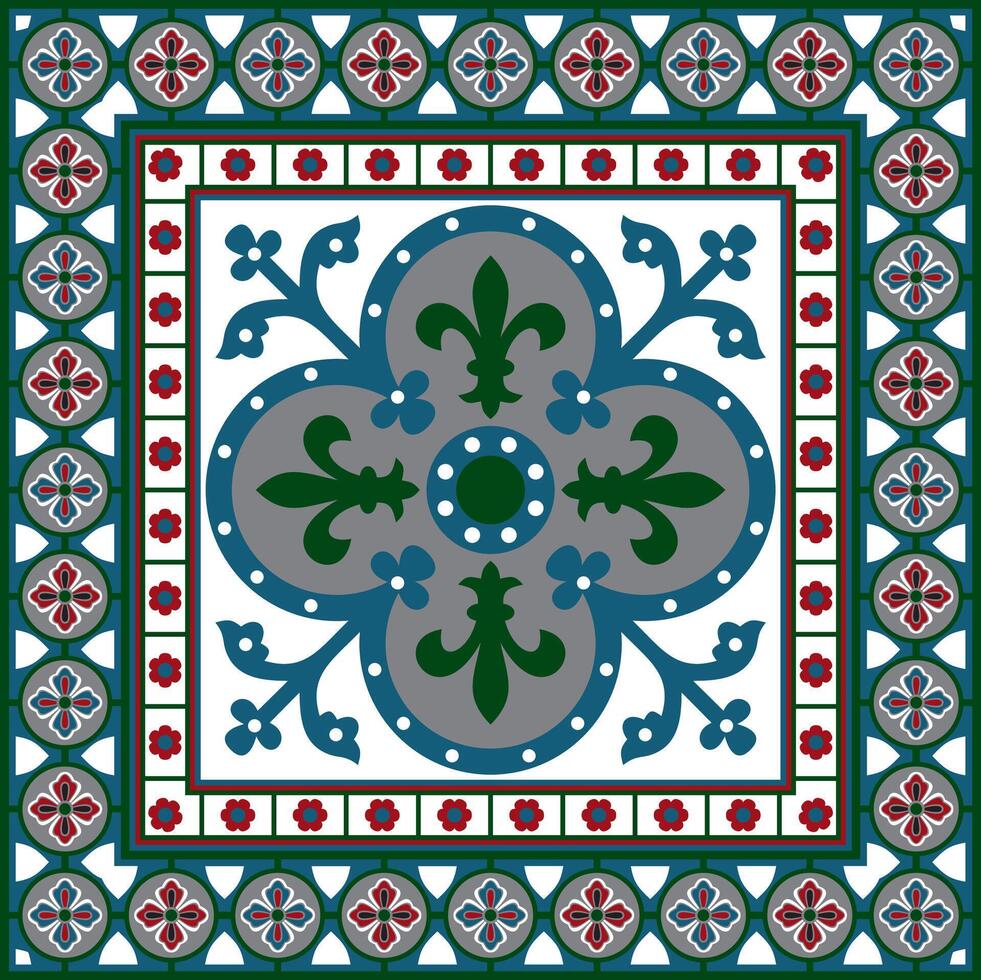 colored square gothic ornament. Medieval European rectangle, border. Classic pattern of the Germans, Angles, Saxons, Frank vector