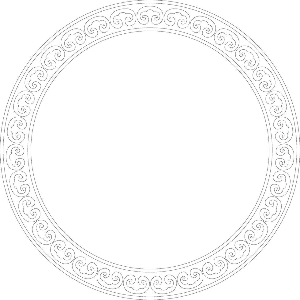 round black contour ancient Russian ornament. Slavic border, frame. Circle, ring. Painting of royal chambers. vector
