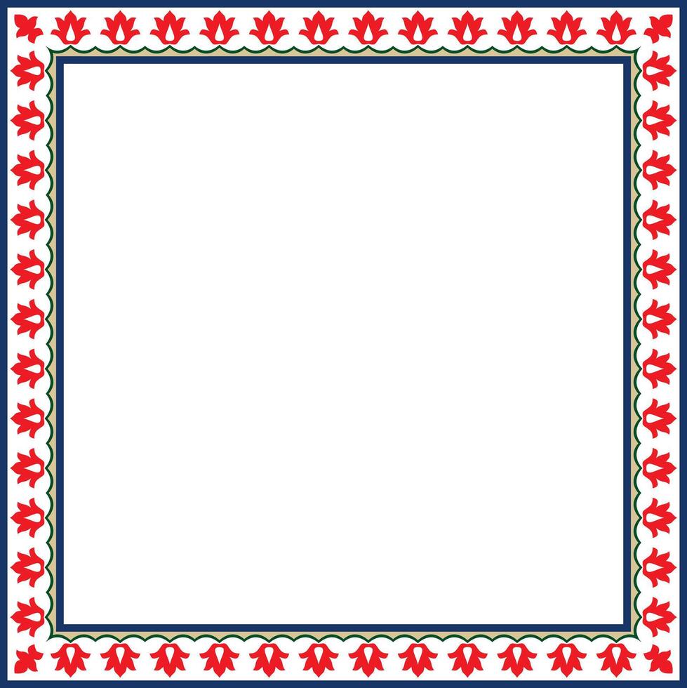 colored square Turkish national ornament. Ottoman border, frame. Ethnic floral rectangle, Seljuk Turks pattern. Decor of Sultan's palaces vector