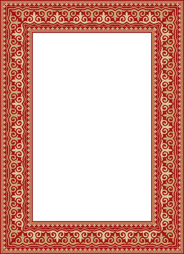gold with red square Kazakh national ornament. Ethnic pattern of the peoples of Great Steppe, vector