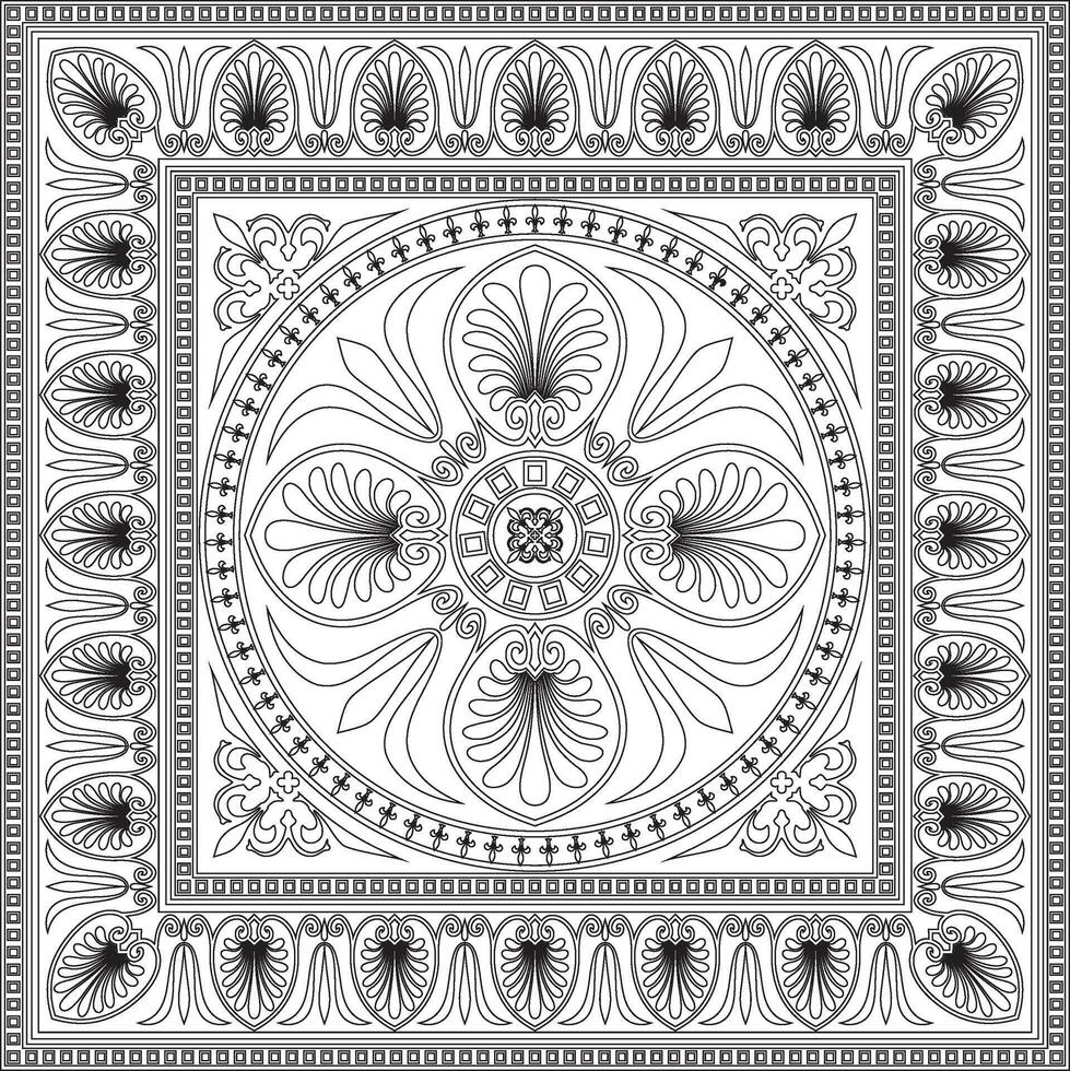 monochrome square European ornament. Classic pattern of Ancient Greece, Roman Empire. Template stained glass vector