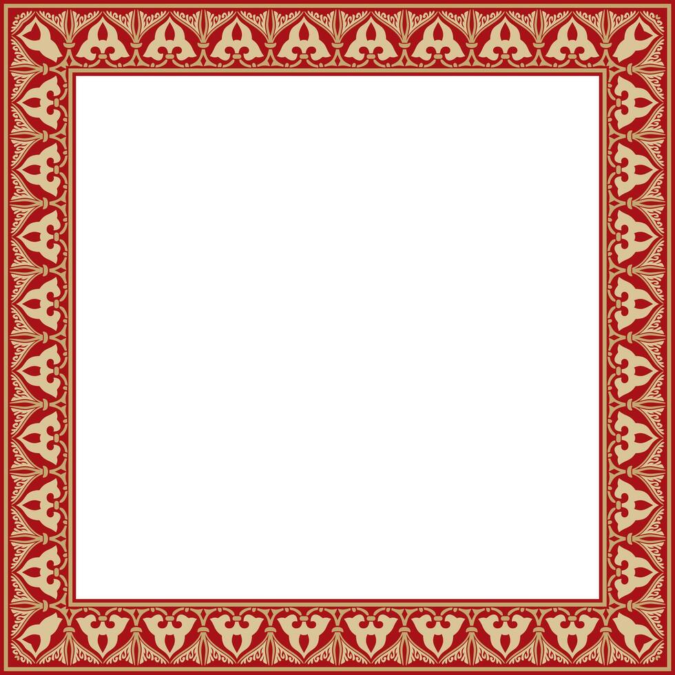 gold with red Arabic national square ornament. Ethnic rectangle, frame of eastern peoples. Persian paint vector