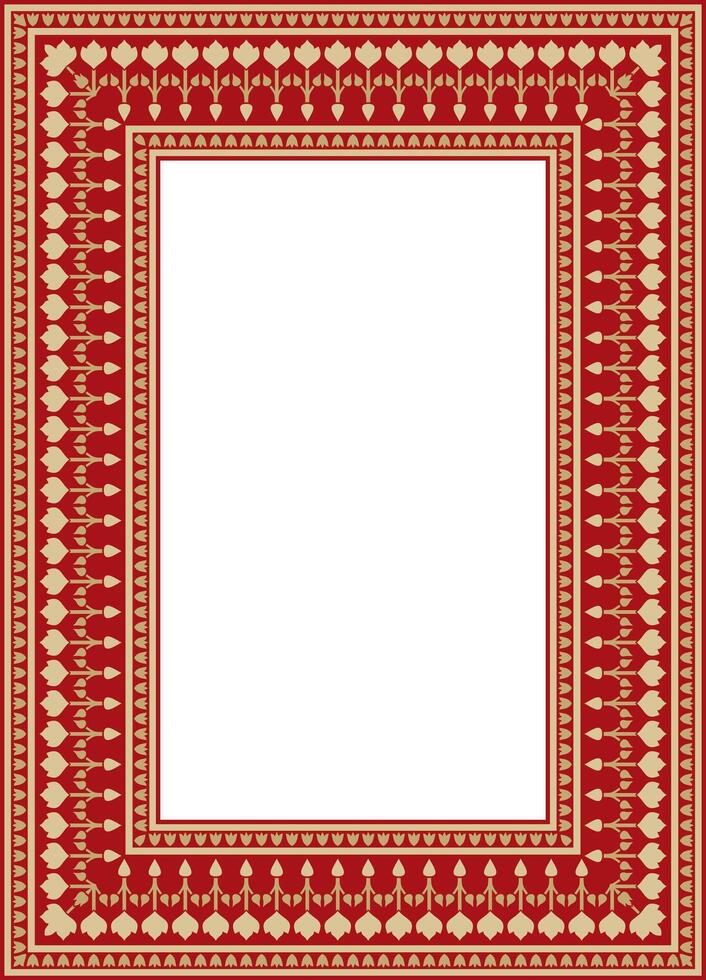gold with red square Turkish national ornament. Ottoman border, frame. Ethnic floral rectangle, Seljuk Turks pattern. Decoration of Sultan's palaces vector