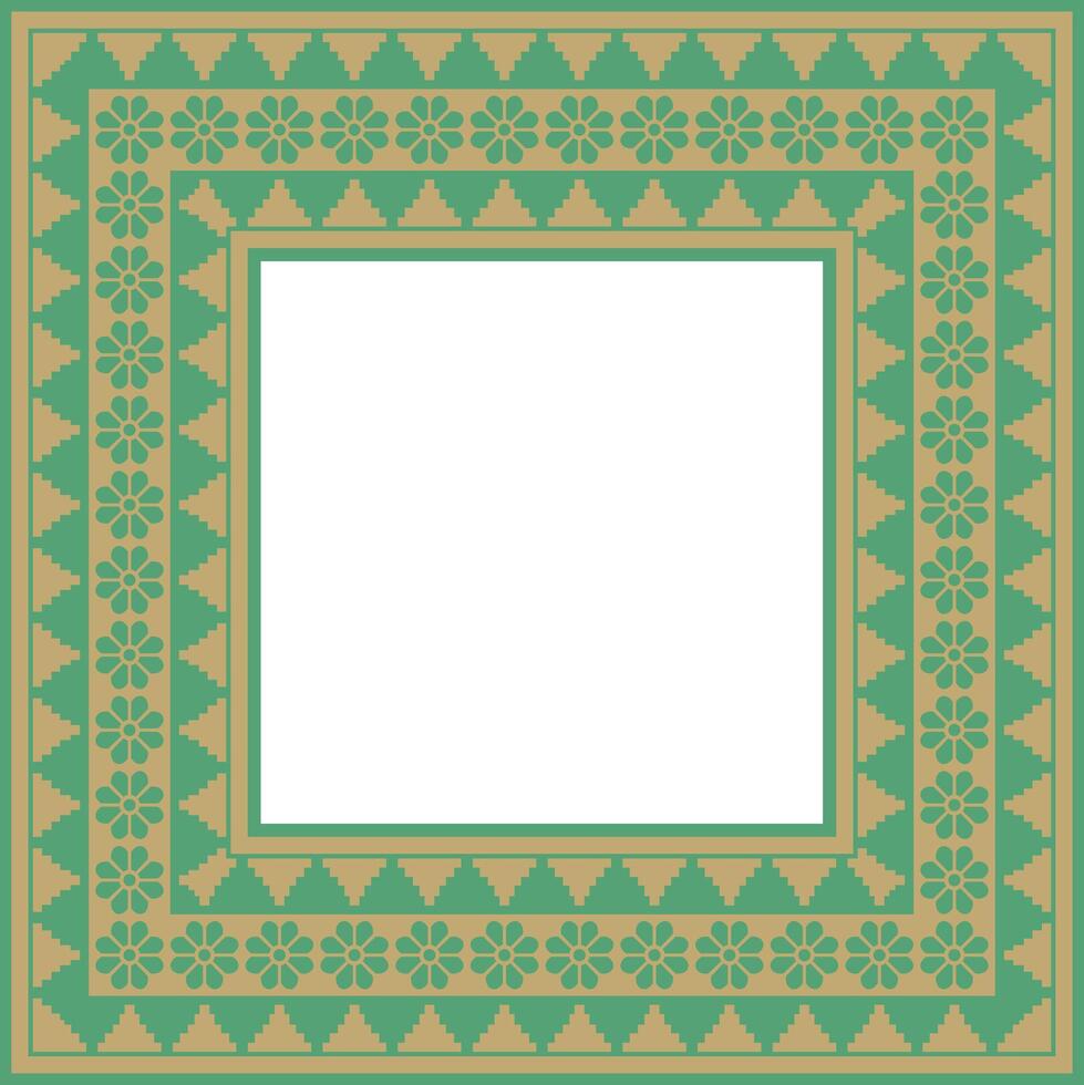 square Assyrian gold with green ornament. Rectangle, border, frame of Mesopatamia. Pattern of ancient East vector