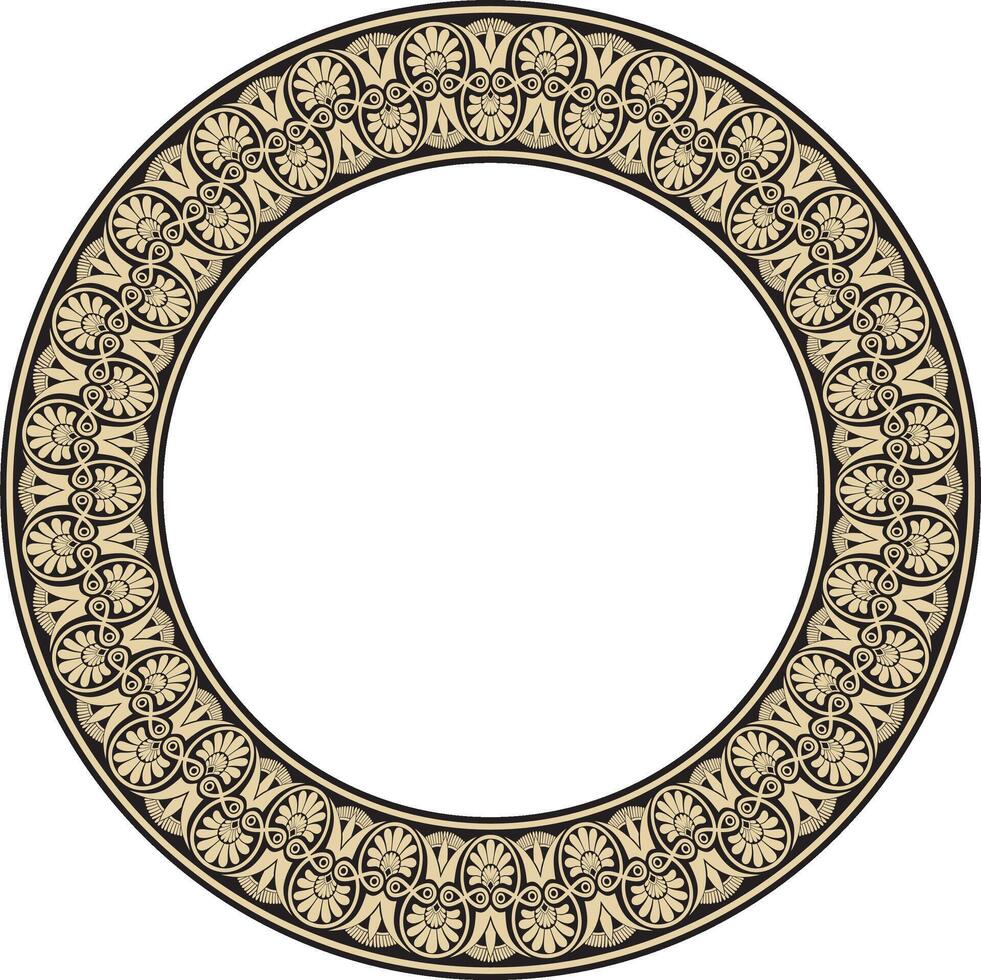 gold with black round ornament ring of ancient Greece. Classic pattern frame border Roman vector