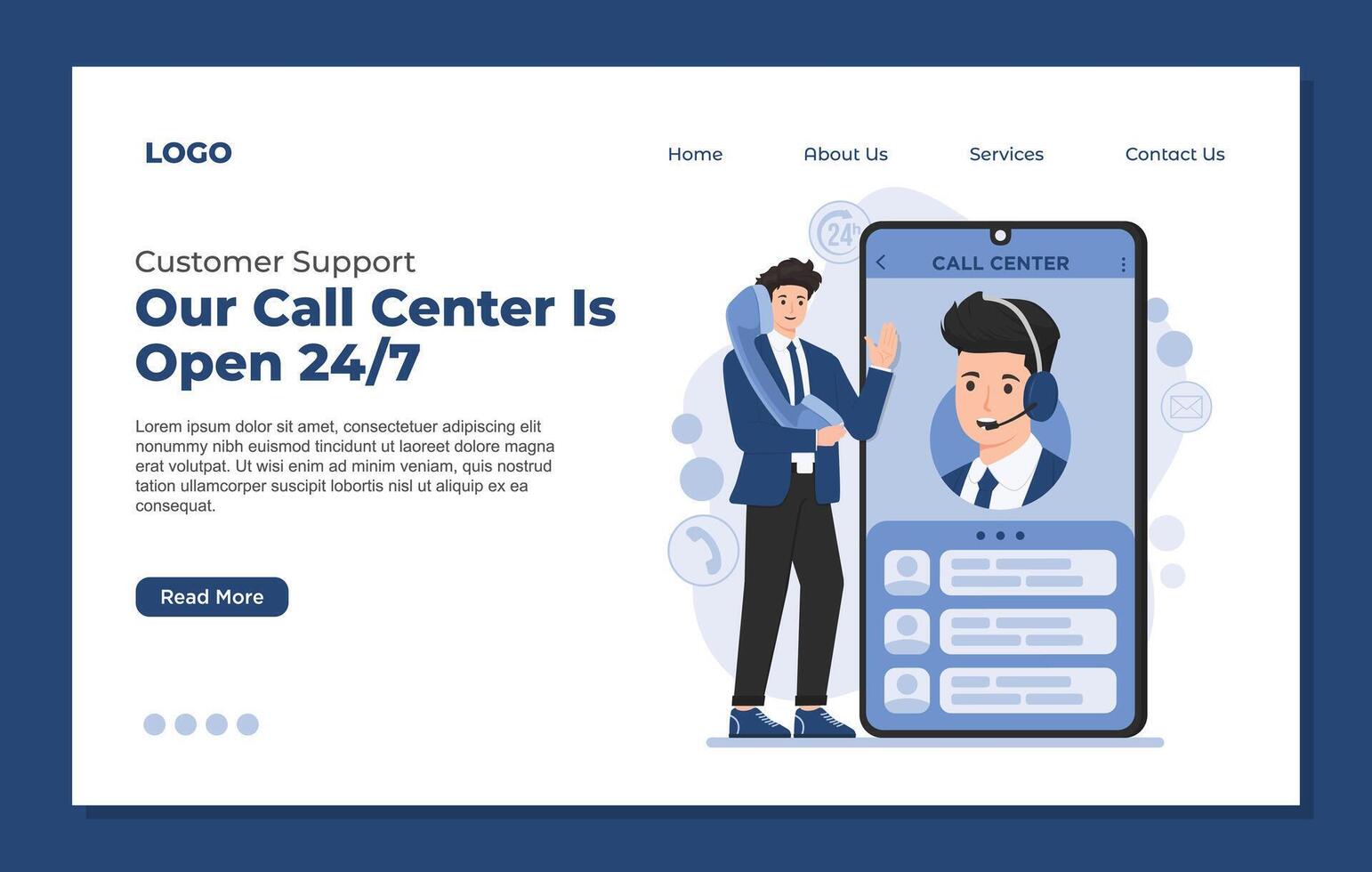 Call center Customer support service concept. Flat design illustration. Landing page template. vector