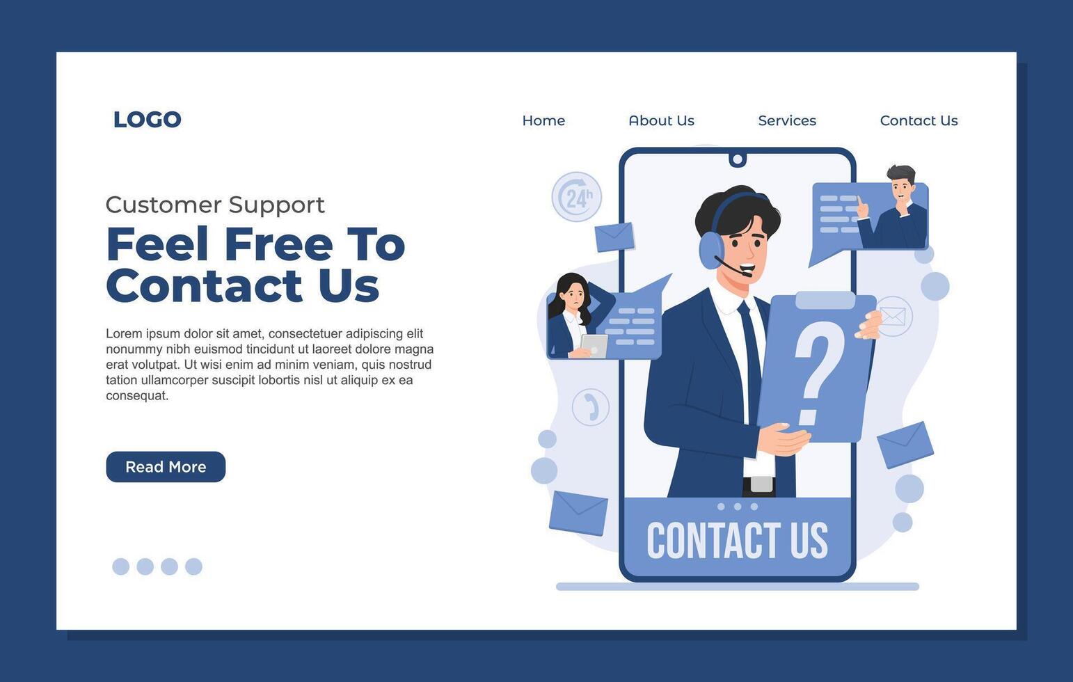 Flat design concept of telemarketing, customer support. Landing page template. vector