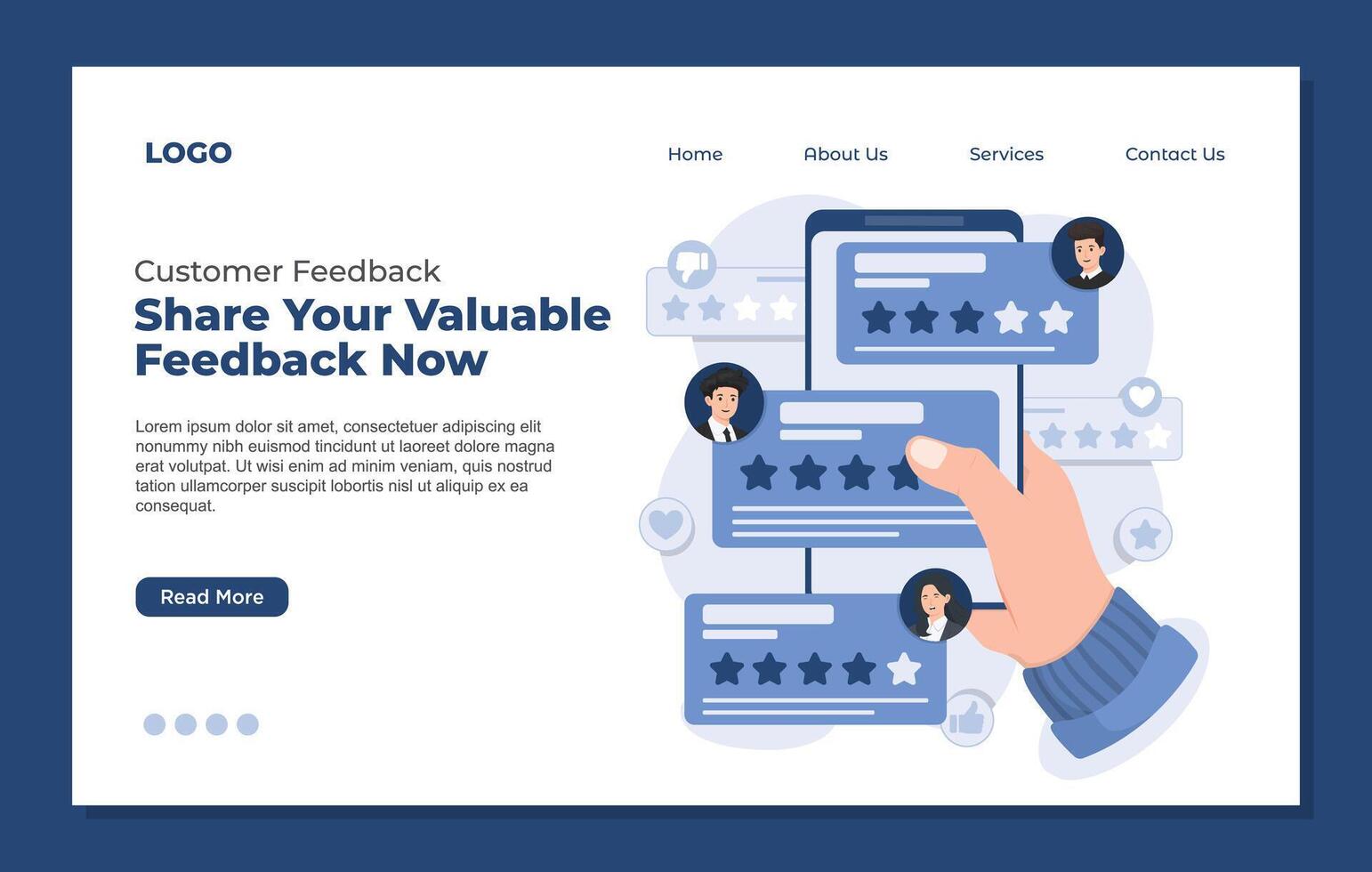 Customer review website landing page flat style illustration. Customer feedback concept. vector