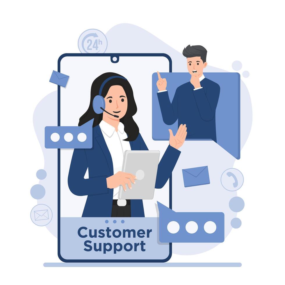 Customer support service concept with call center, contact us assistance, and help desk illustration vector