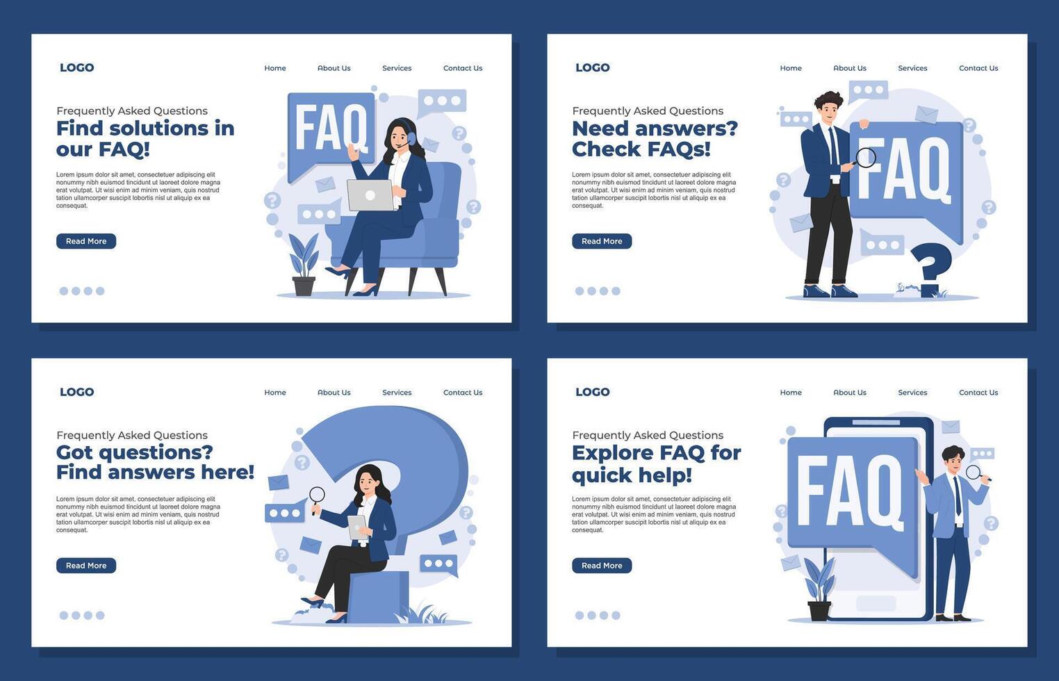 Landing page template Illustration of an FAQ concept featuring a question and answer section, customer support, and help desk assistance vector