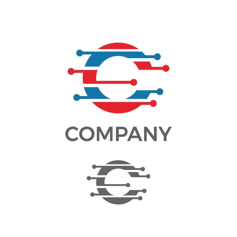Letter C with Electronic Circuit logo design vector